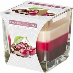 BISPOL svíčka ve skle Tříbarevná Chocolate Cherry - až 32 h