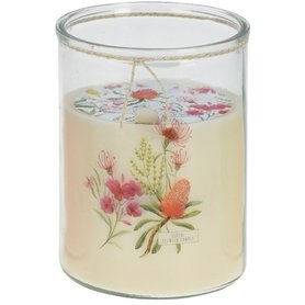 AROMA DI ROGITO Maxi svíčka ve skle - růžová, žluté květy 600g