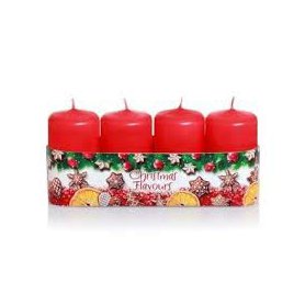 BARTEK CANDLES Adventní svíčky s vůní Christmas Flavours - červené 4 ks