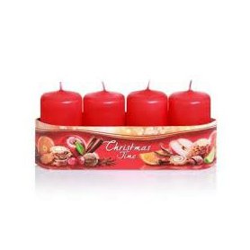 BARTEK CANDLES Adventní svíčky s vůní Christmas Time - červené 4 ks