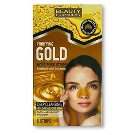 BEAUTY FORMULAS Gold Zlaté čistící pásky na póry na nose 6 ks