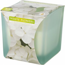 BISPOL Svíčka kostka v matném skle White Flowers 170g