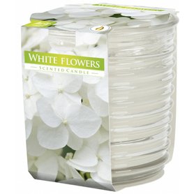 BISPOL Svíčka v kulatém skle White Flowers 130g