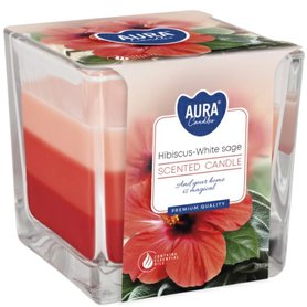 BISPOL Tříbarevná svíčka ve skle Hibiscus - White Sage 170g