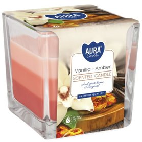 BISPOL Tříbarevná svíčka ve skle Vanilla - Amber 170g