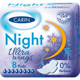 CARIN Vložky Night Ultra Wings 0% Perfume 8 ks