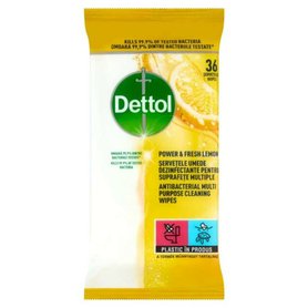 DETTOL power & fresh Čistící antibakteriální vlhčené ubrousky Lemon 36 ks