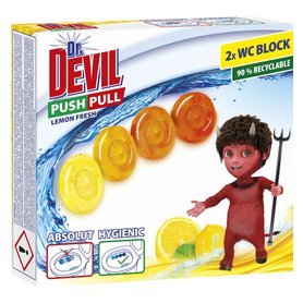 DR.DEVIL Push pull WC blok bez košíku Lemon Fresh 2x20 g
