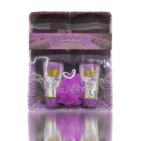 JANETTE BEAUTY Dárková sada v košíčku Slippers bath set Lavender Blossom 4 ks