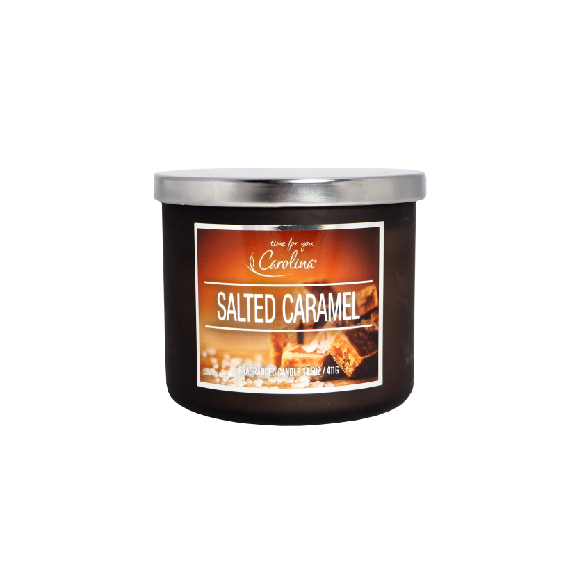 TIME FOR YOU CAROLINA Svíčka ve skle se třemi knoty Salted Caramel 411 g