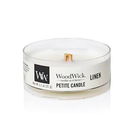 WOODWICK Mini svíčka s dřevěným praskajícím knotem Linen 31g